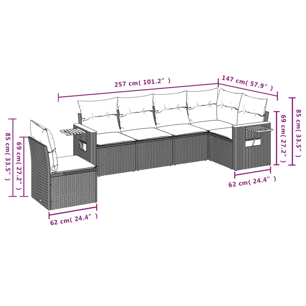 Set Divani da Giardino 6 pz con Cuscini Nero in Polyrattan
