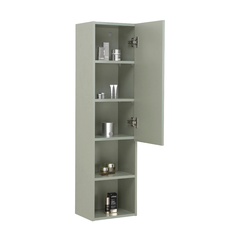 Colonna bagno sospesa verde 30x115 cm con quattro ripiani e anta soft-close Nuvola
