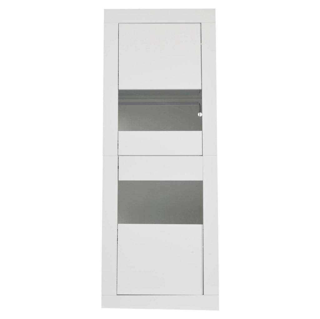 Vetrina bianca con LED e ante in acrilico; 61 x 42 x 162 cm; in truciolare e vetro temperato