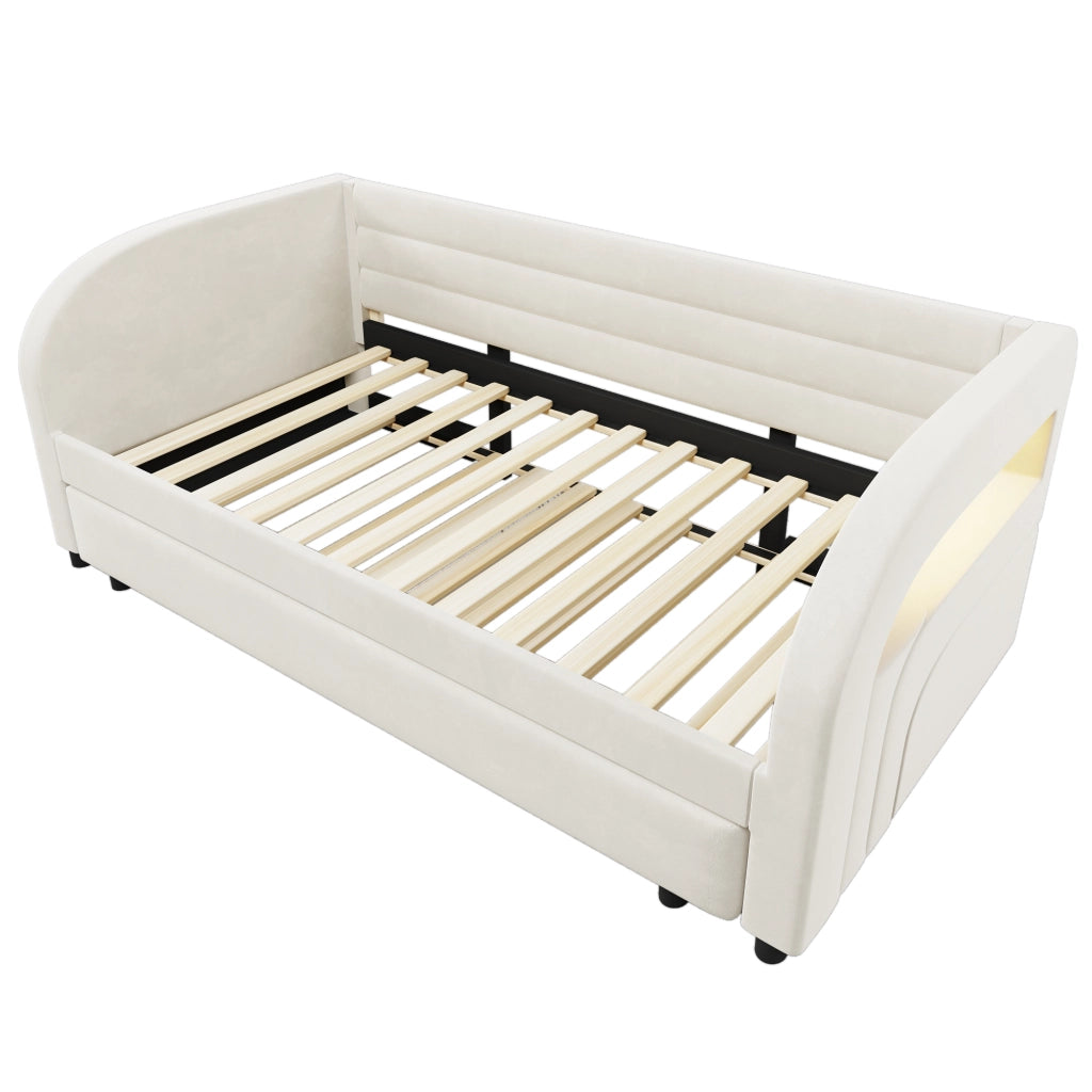 Letto Estraibile 90x200 cm; LED; con letto estraibile - in Flanella - Beige