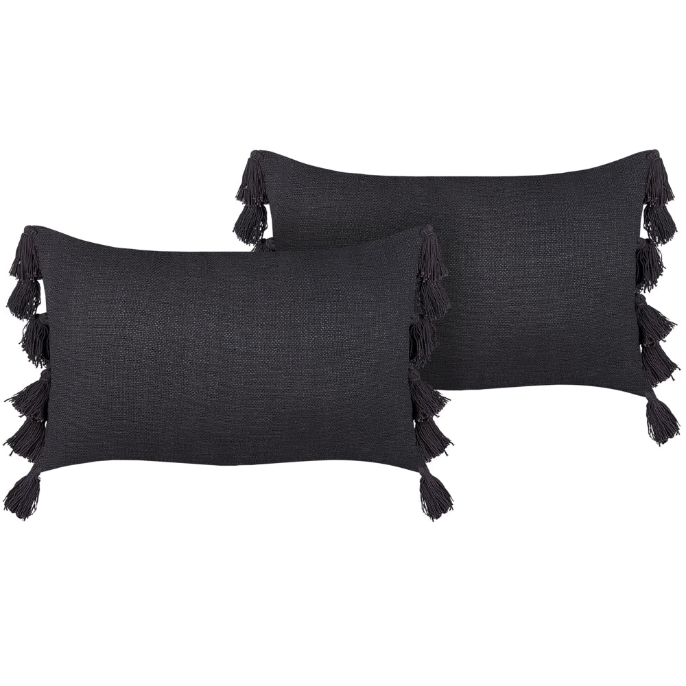 Set di 2 cuscini decorativi cotone grigio 35 x 55 cm tinta unita con nappe stile boho accessori
