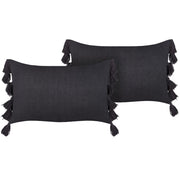 Set di 2 cuscini decorativi cotone grigio 35 x 55 cm tinta unita con nappe stile boho accessori