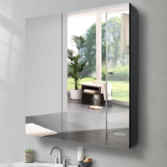 Cassettiera Bagno con Specchio - Grande Specchiera da Parete - 80x70cm