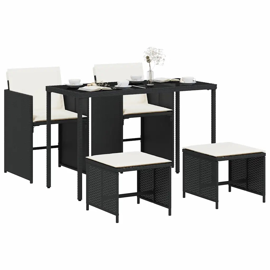 Set da Pranzo da Giardino 5 pz | Set Salotto da Giardino Nero con Cuscini in Polyrattan