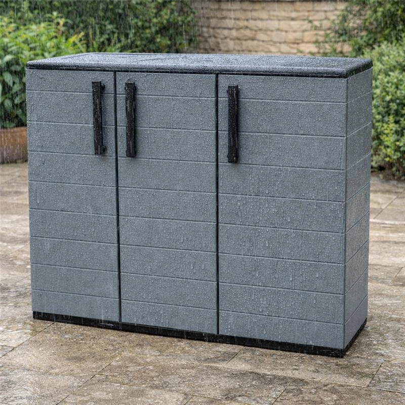 ARMADIO BASSO IN POLIPROPILENE CON 3 ANTE E RIPIANO 102 X 37 X H84 CM
