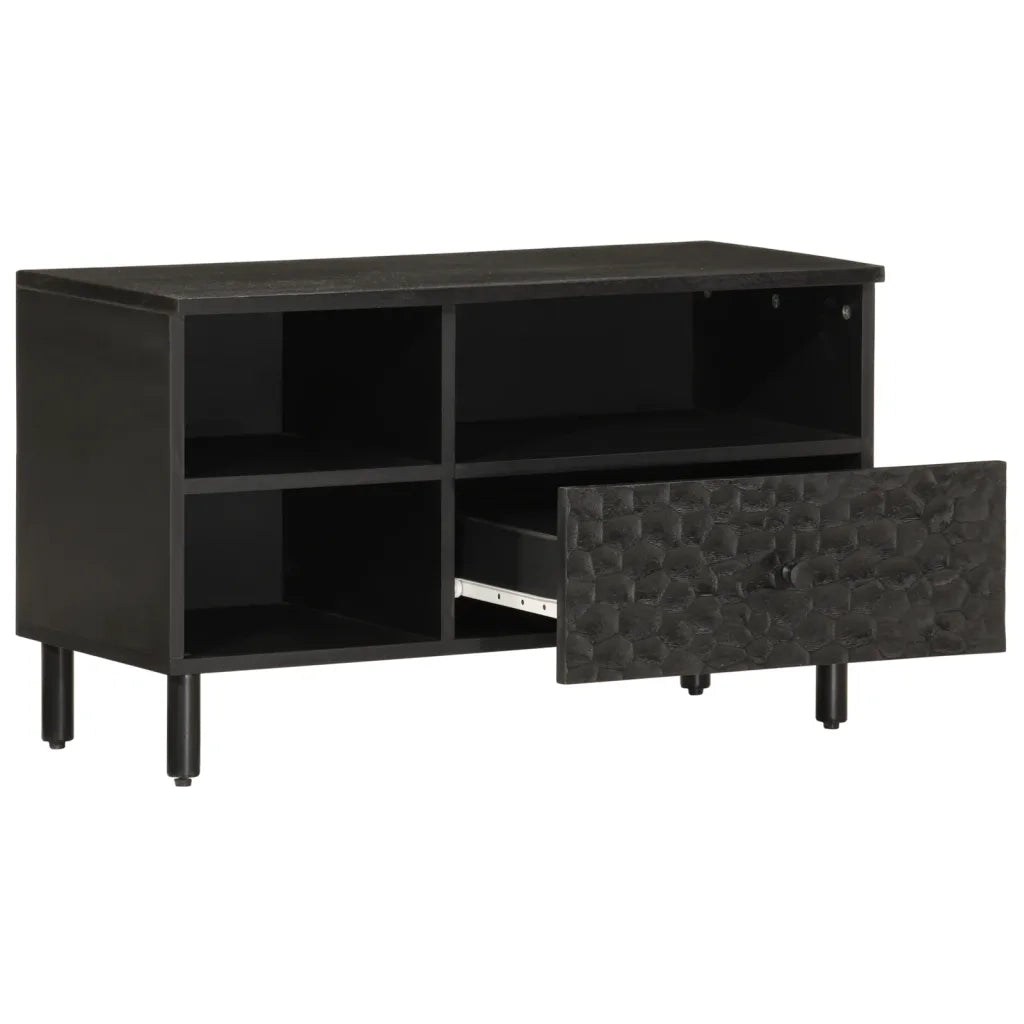 Mobile Porta TV Nero 80x33x46 cm in Legno Massello di Mango 356836