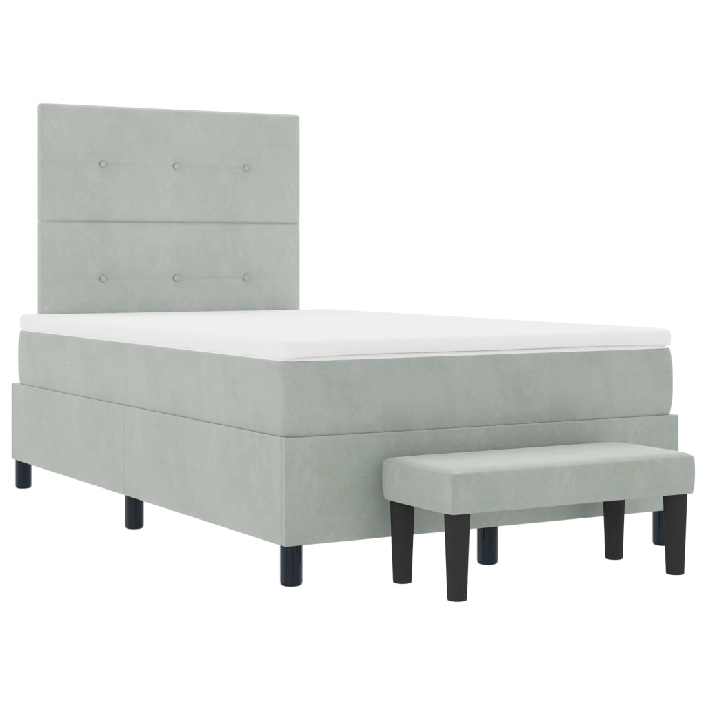 Letto a Molle con Materasso e Panchina Grigio Chiaro 120x190 cm in Velluto