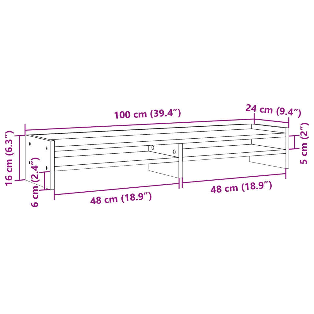 vidaXL Supporto Monitor Grigio Sonoma 100x24x16 cm Legno Multistrato