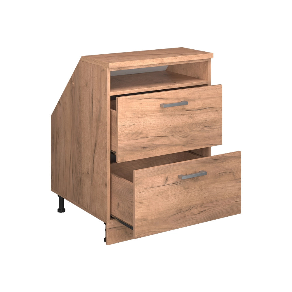 Mobile cucina sottotetto R-Line Rovere dorato/Rovere dorato 60 cm con 2 cassetti, carcassa 60 cm profondità Vicco