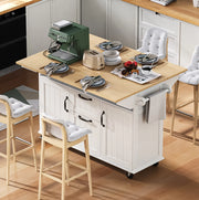 Isola cucina 120x40-60-80x92 cm con piano pieghevole e prese; in MDF; bianco e naturale