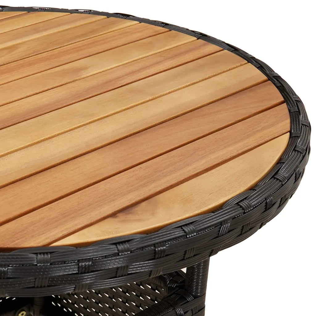 Set Pranzo da Giardino 3 pz | Set Salotto da Giardino con Cuscini Nero Polyrattan Acacia