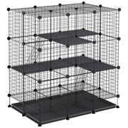 Recinto per Roditori Modulabile 3 Livelli 4 Porte ¨C zephmum ¨C Griglia Metallo Nero 111x75x119 cm