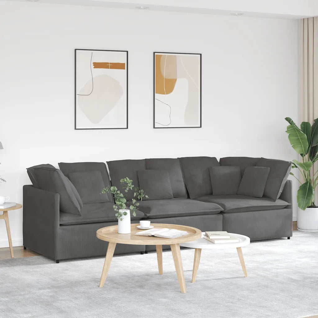 vidaXL Divano Modulare con Cuscini in Tessuto a Coste Grigio Scuro