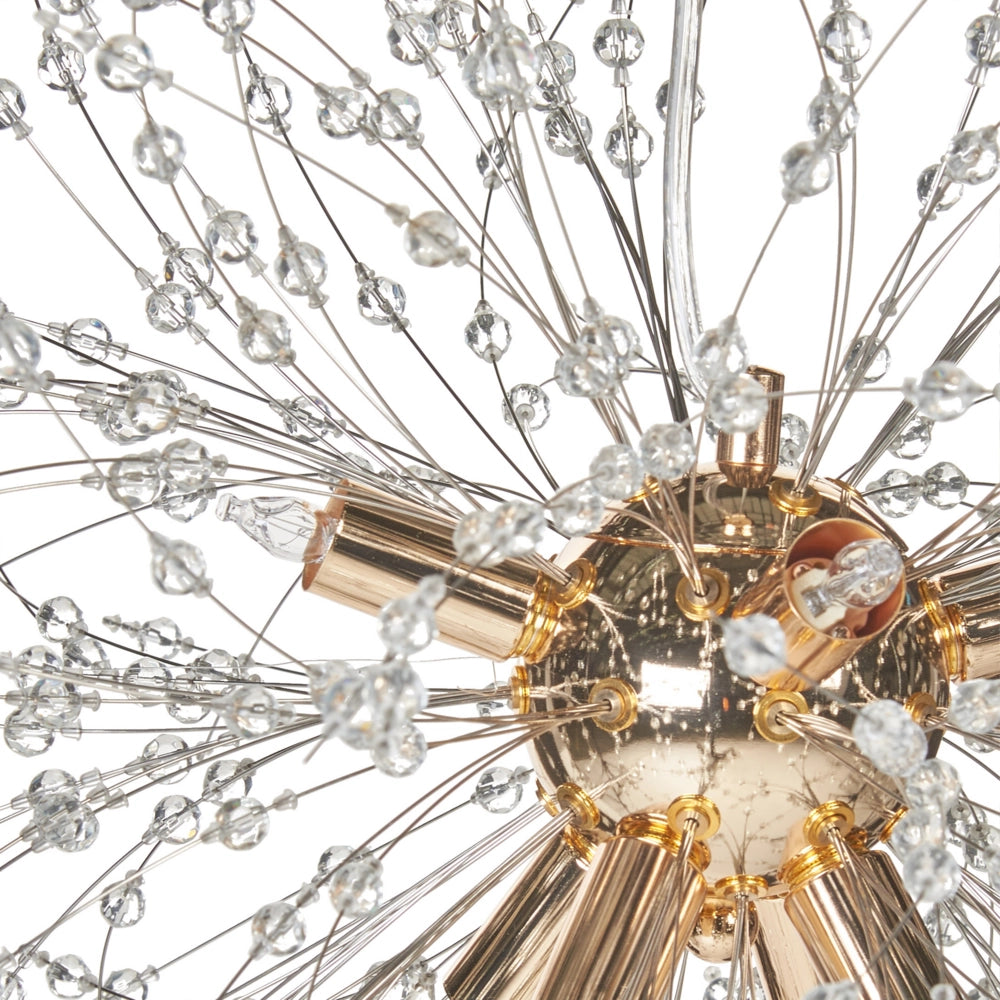 Lampada a sospensione in cristallo Base metallica dorata Perle di vetro Crystaal 8 attacchi Design contemporaneo