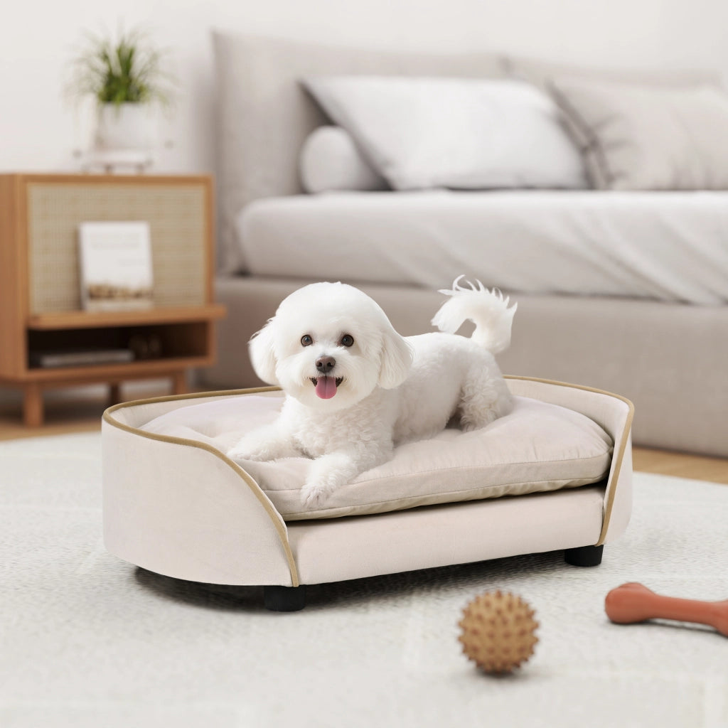 Divano per cani con cuscino amovibile ¨C zephmum ¨C 66x43x19.5 cm beige
