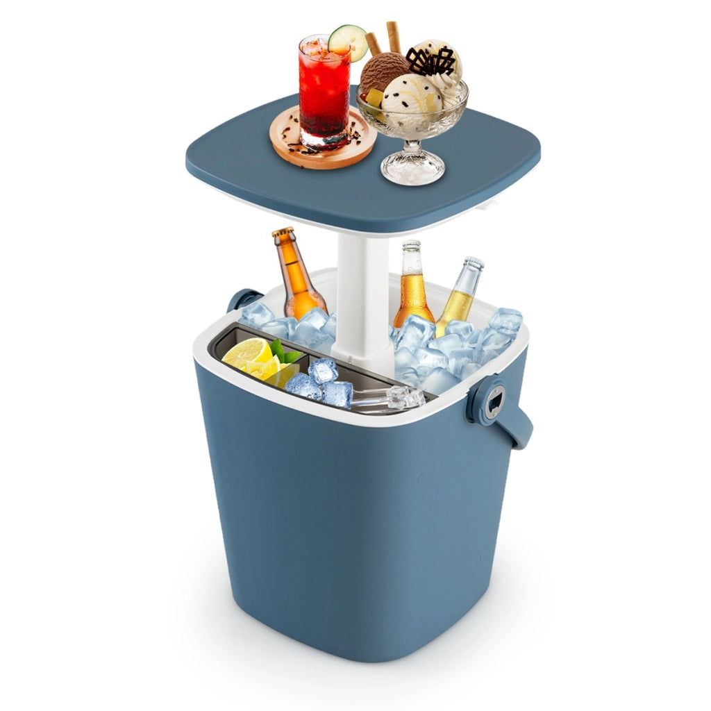 Tavolo bar portatile con frigo da 15L, Tavolo frigorifero in PP resistente alle intemperie con maniglia Blu-Contenitori raffreddamento