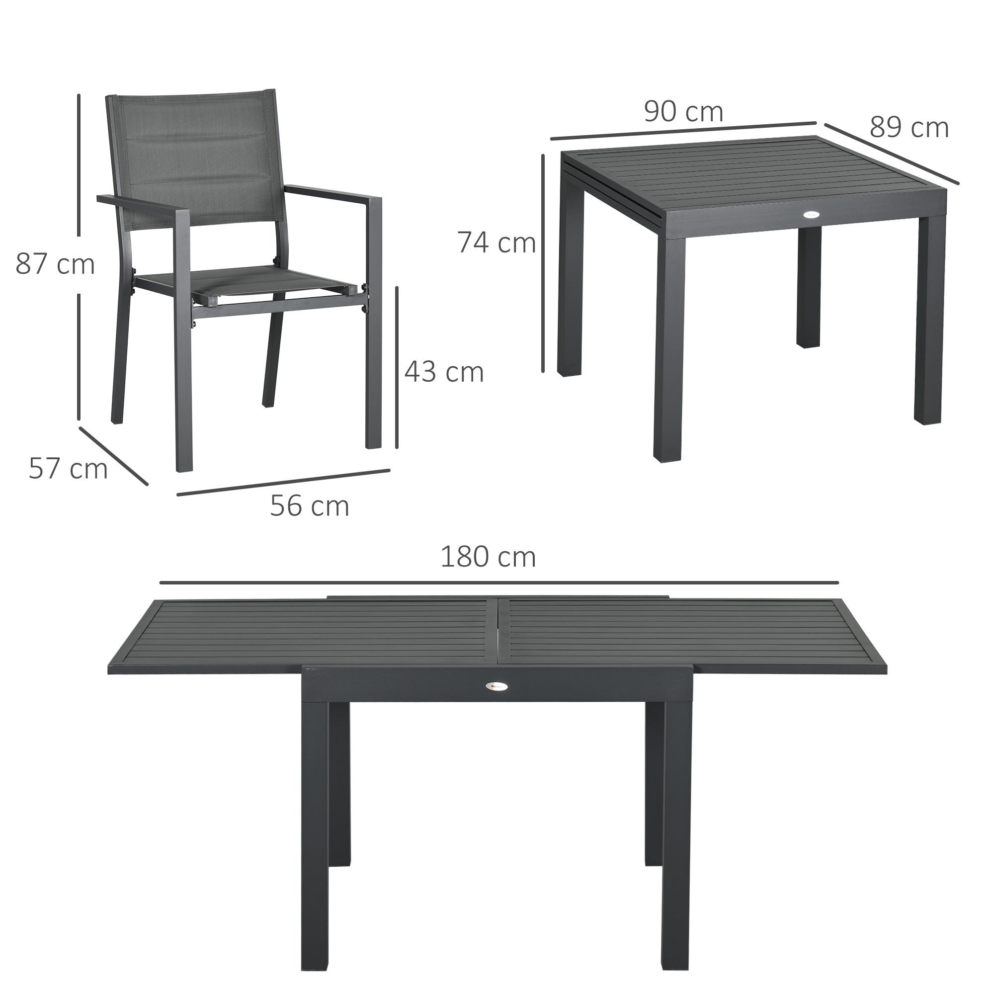 Set Tavolo Allungabile e 6 Sedie da Giardino in Alluminio Grigio
