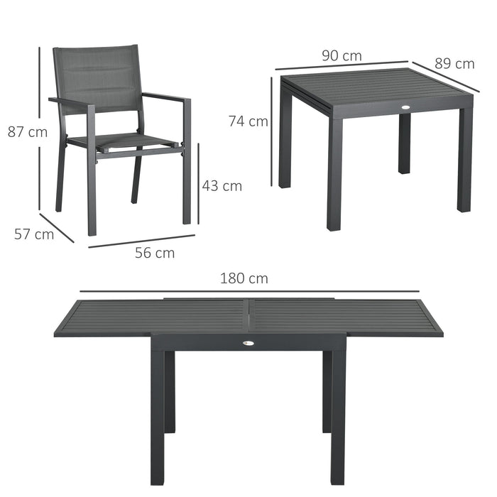 Set Tavolo Allungabile e 6 Sedie da Giardino in Alluminio Grigio