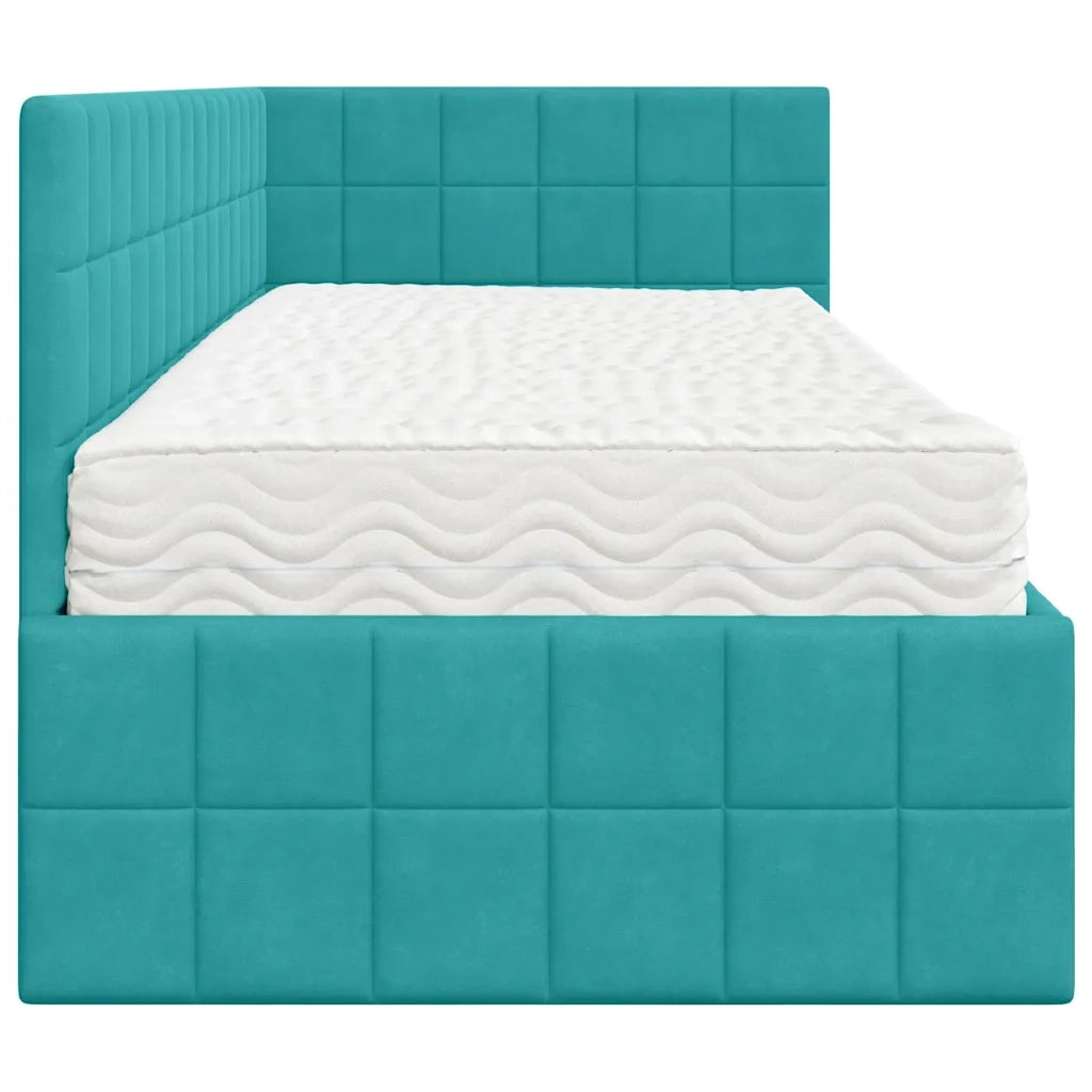 Letto singolo | Letto per adulti | Struttura Letto Angolare con Materasso 2 pcs Turchese Velluto