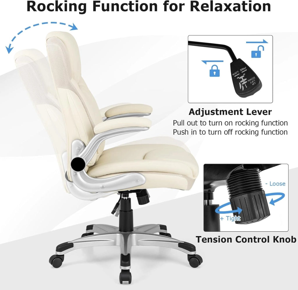 Sedia da ufficio ergonomica con altezza regolabile (49-59 cm), braccioli, schienale e funzione altalena, sedia per computer con rotella girevole a 360 gradi per casa e ufficio, FE43880ZKDE