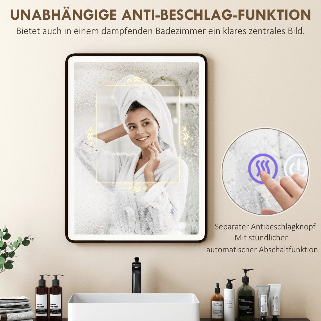 Specchio da Bagno LED Antiappannante Regolabile con Luce ¨C zephmum ¨C 80x60cm Nero
