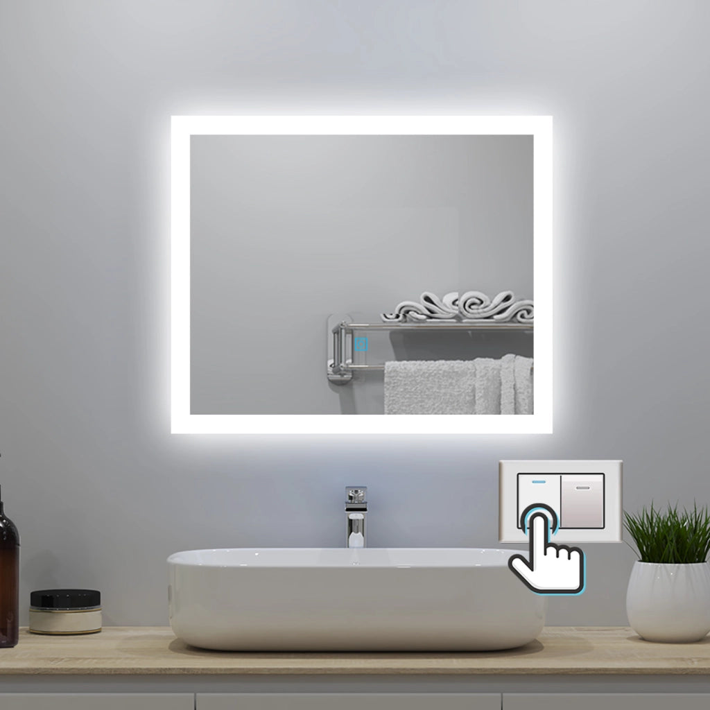 Aica LED Specchio da bagno 60×50 cm + luminosità regolabile a 3 colori + antiappannamento