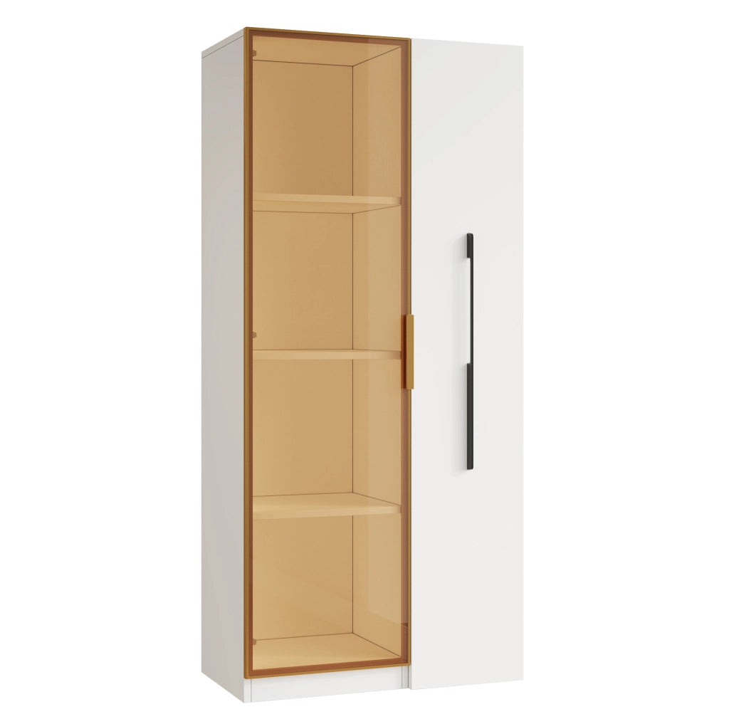 Vetrina bianca in MDF con ante in vetro e LED, 70×40×160 cm