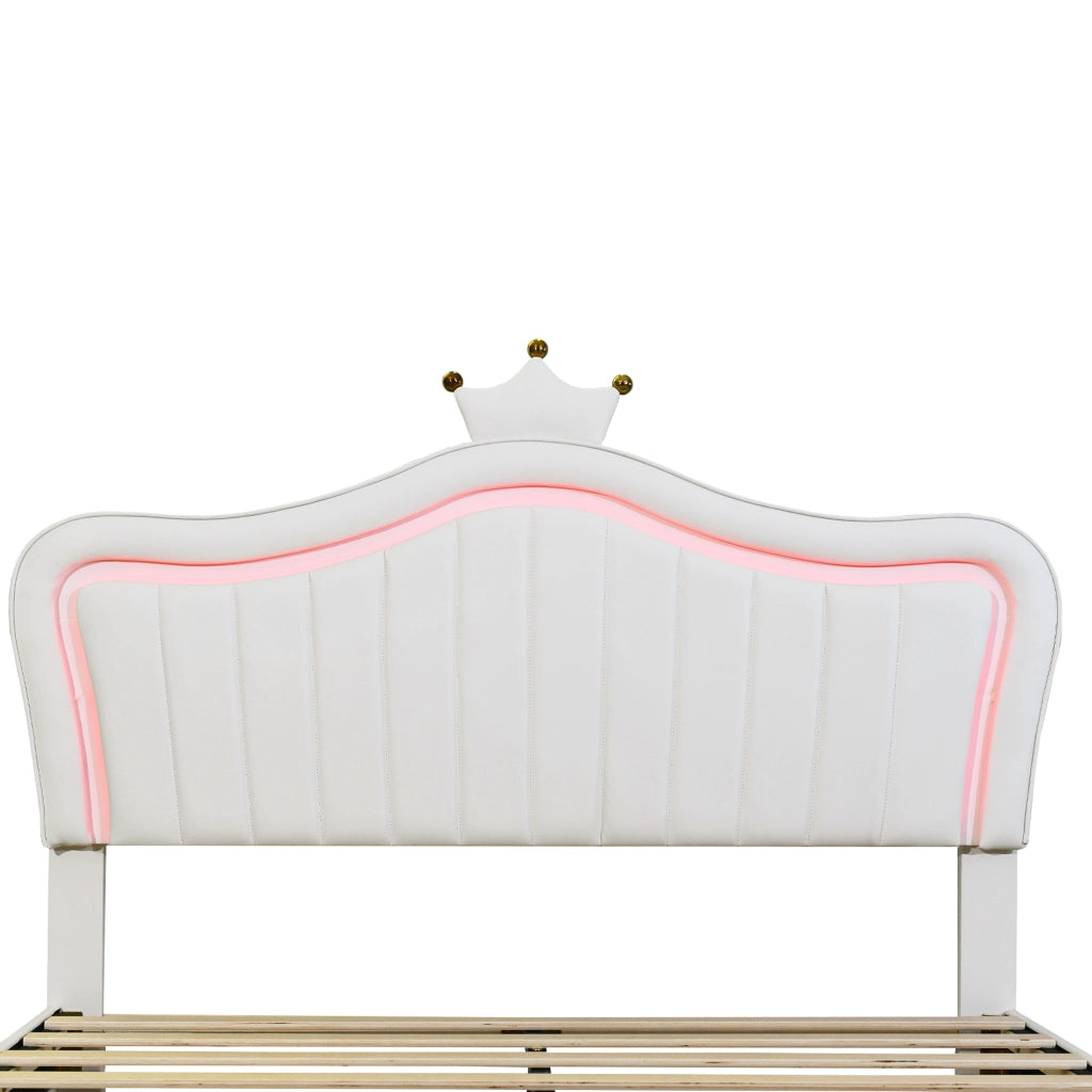 DESMIU Letto per bambini 140 × 200 cm 2 posti con 4 cassetti, luce LED e schienale regolabile, senza materasso, bianco