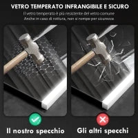 Specchio da Bagno con Luce LED a 3 Colori e Funzione Memory, in Vetro Temperato, 70x50x3 cm, Argento