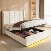 DESMIU Letto contenitore 160 × 200 cm 2 posti con USB e Type-C, LED regolabile, senza materasso, in velluto, beige
