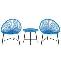 Set da Giardino in Resina Intrecciata per 2 Persone, Piano in Vetro Temperato, per Balcone Terrazza Patio, Blu