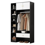 Armadio per ingresso compatto - Xylo - 105x185x40 cm - Bianco e nero - 2 ante, 6 scomparti, appendiabiti, cassetto