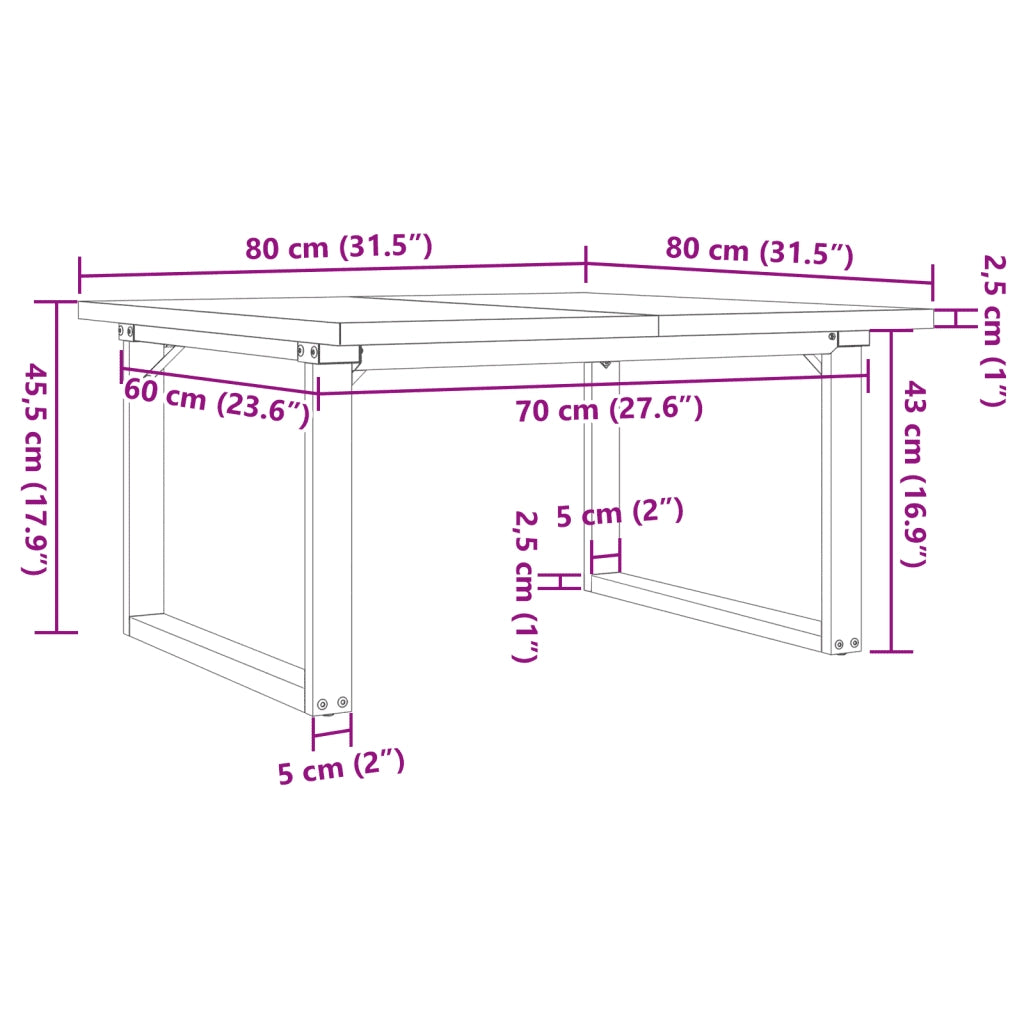 Tavolino Salotto Telaio a O 80x80x45,5cm Legno Pino e Acciaio