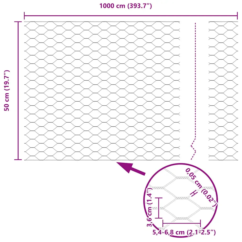 Recinzione Esagonale Argento 0,5 x 10 m Acciaio zincato 42005631