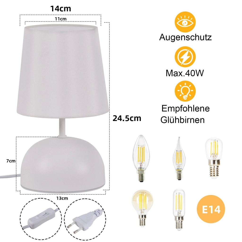 ZMH Lampada da tavolo E14 bianco lampada da comodino moderna 40W adatta per camere da letto e uffici