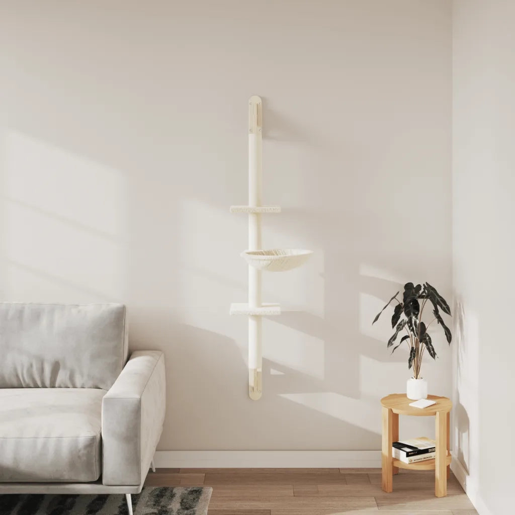 vidaXL Albero per Gatti con Tiragraffi a Parete Crema 142,5 cm
