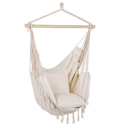 Sedia a dondolo sospesa in cotone beige e poliestere altalena per interni ed esterni in stile boho