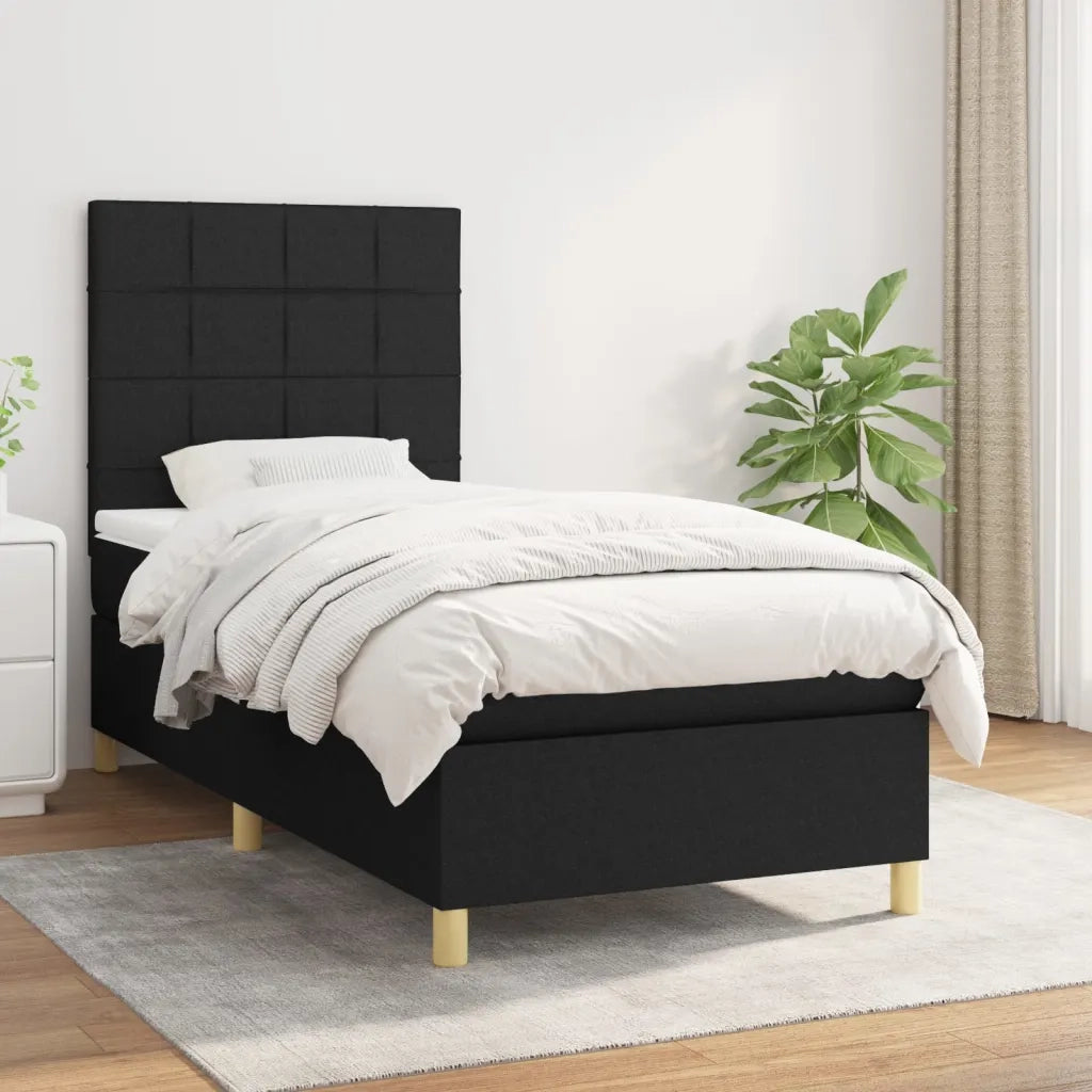 Letto singolo | Letto per adulti | Giroletto a Molle con Materasso Nero 90x190 cm in Tessuto