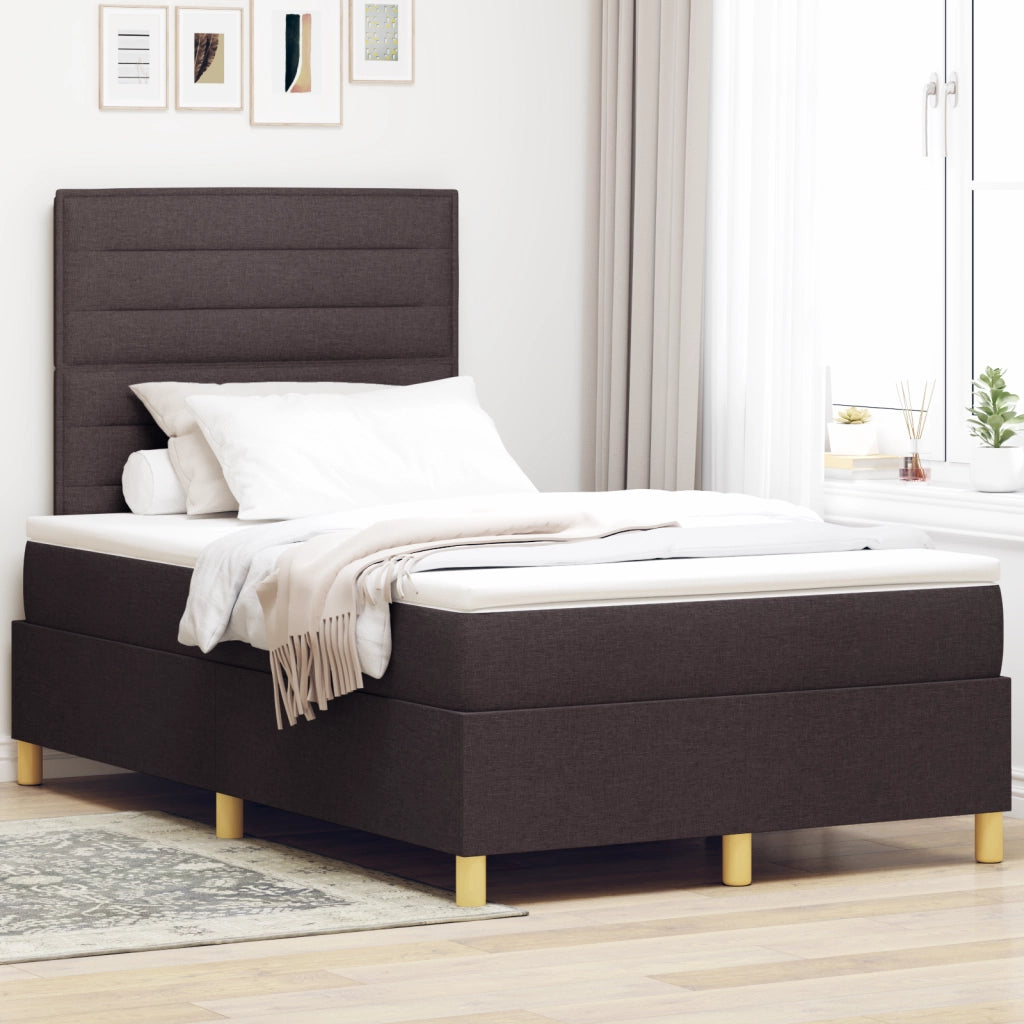 Letto a molle con materasso e LED marrone scuro 120x190 cm in tessuto