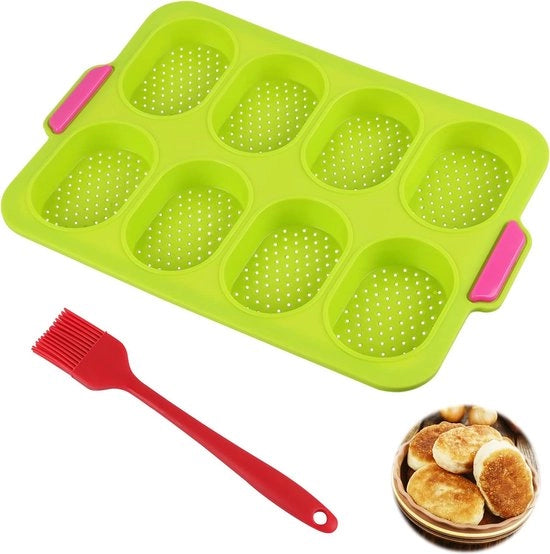 Forma per panini in silicone con trattamento antiaderente, piccola forma in silicone per panini, forma per panini in silicone, forma per baguette in silicone, forma per panini verde.
