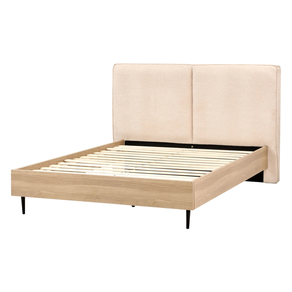 Letto matrimoniale in tessuto bouclè beige con testiera imbottita 140 x 200 cm stile moderno