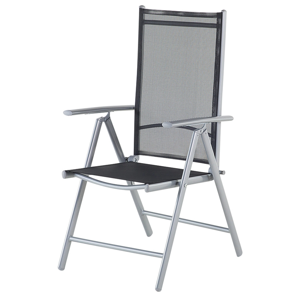 Set da pranzo da giardino in 7 pezzi Tavolo da pranzo in alluminio Nero con 6 sedie pieghevoli