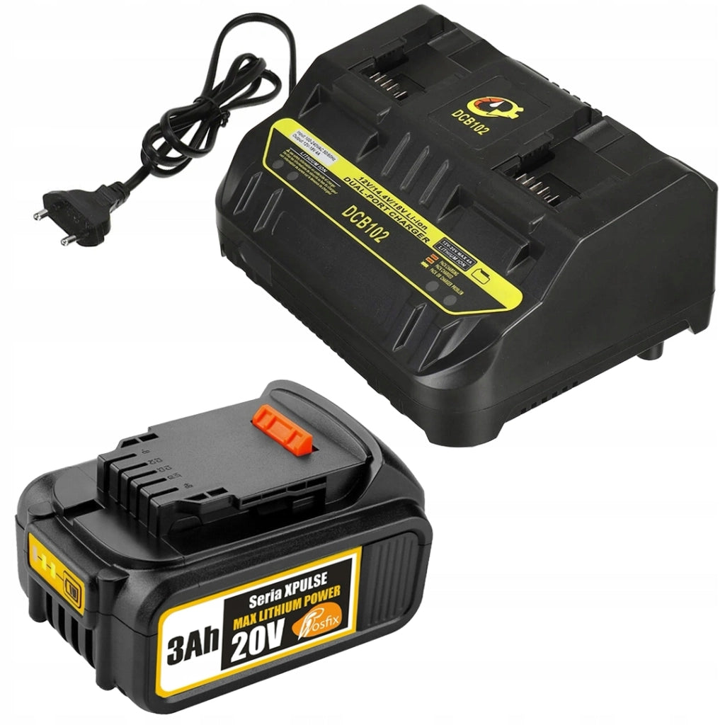 Set Batteria 20V 3.0Ah e Caricatore Doppio DCB102 – Compatibile con DeWalt XR 18V/20V Max