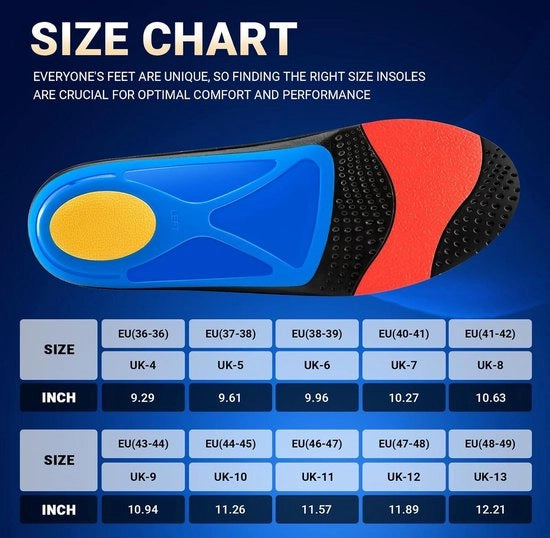 Inlegzoli ortopedici per plantare fasciite e piede piatto - uomo/donna - misure EU 41-42 - colore blu