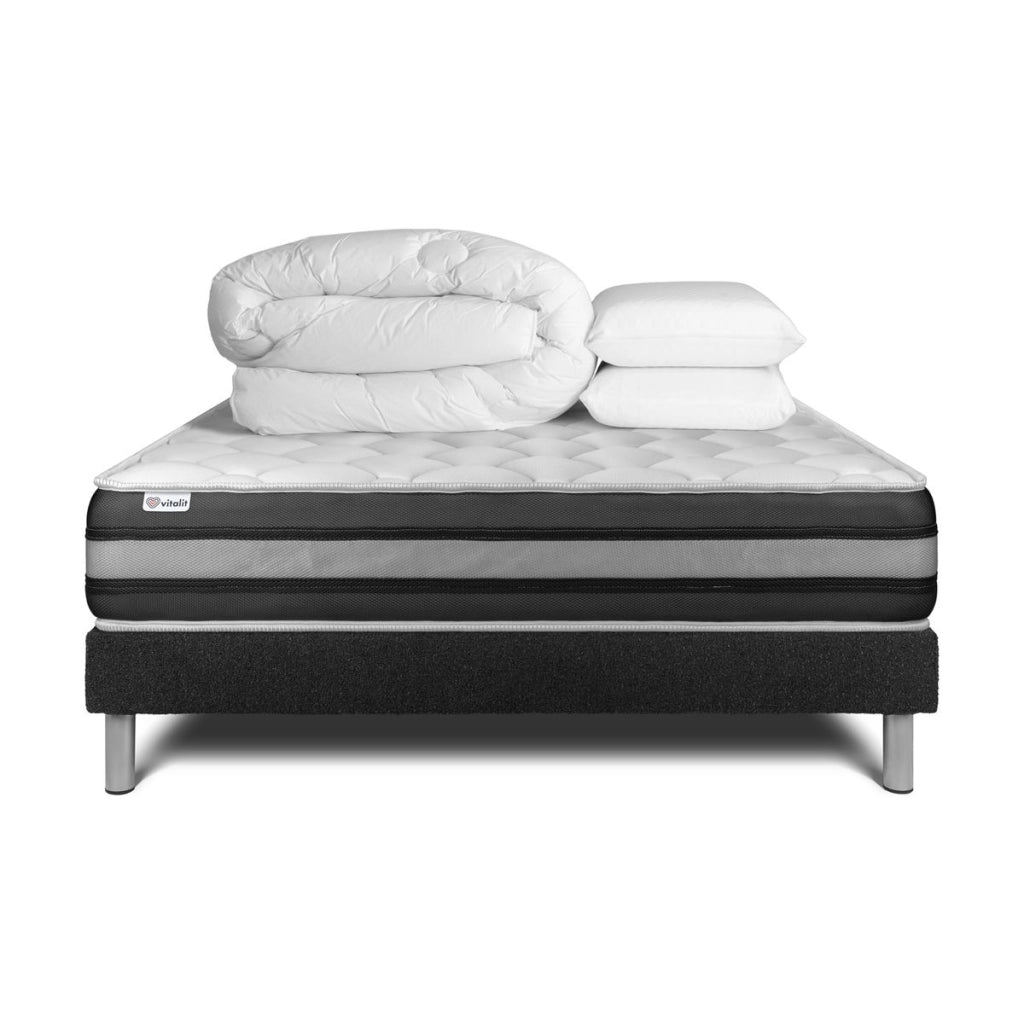 Pacchetto letto completo - Materasso 180x200cm + Box spring con doghe (kit) + 2 cuscini + Piumino - Vitalspring Zen