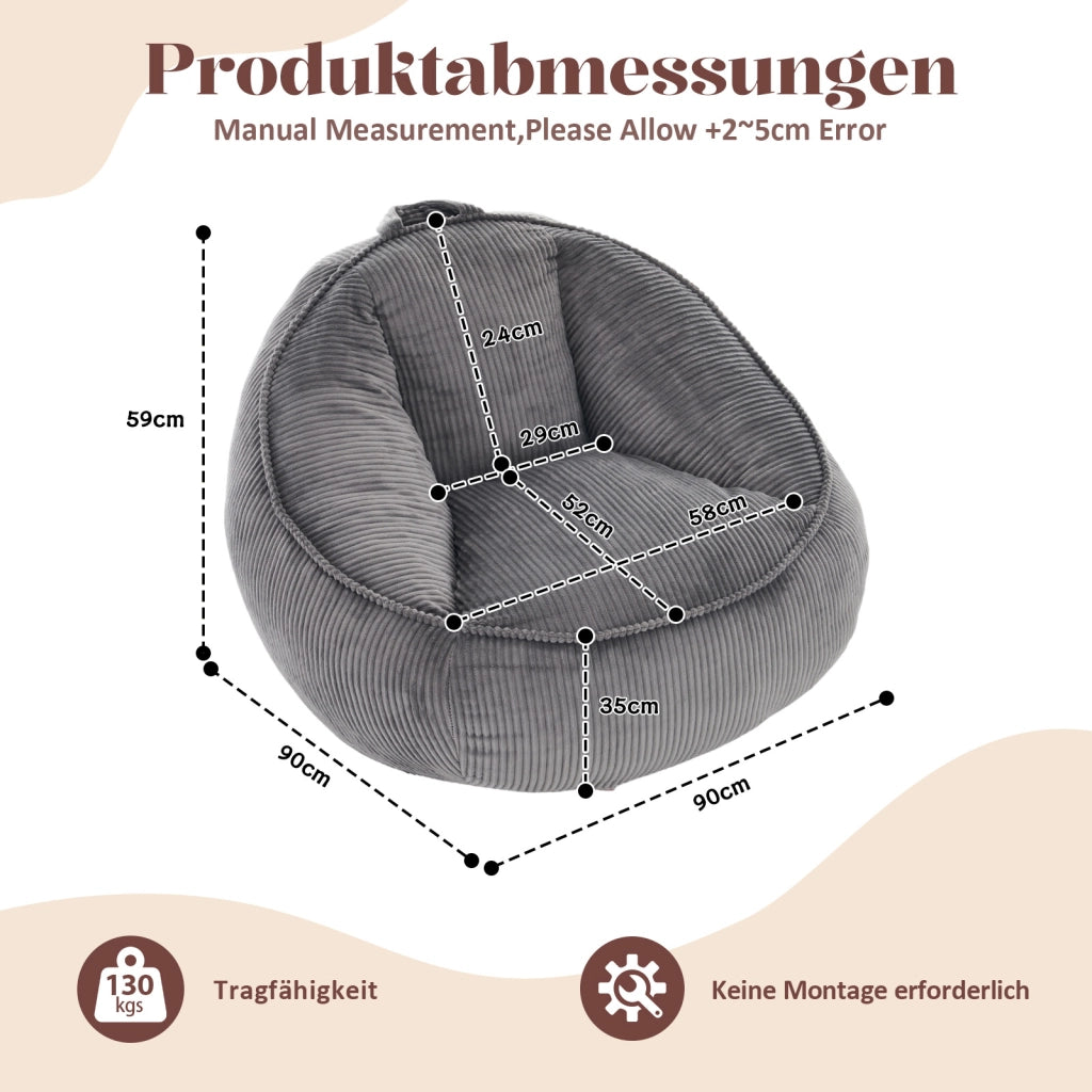 POLTRONA Sacco con schienale ergonomico in corduroy grigio