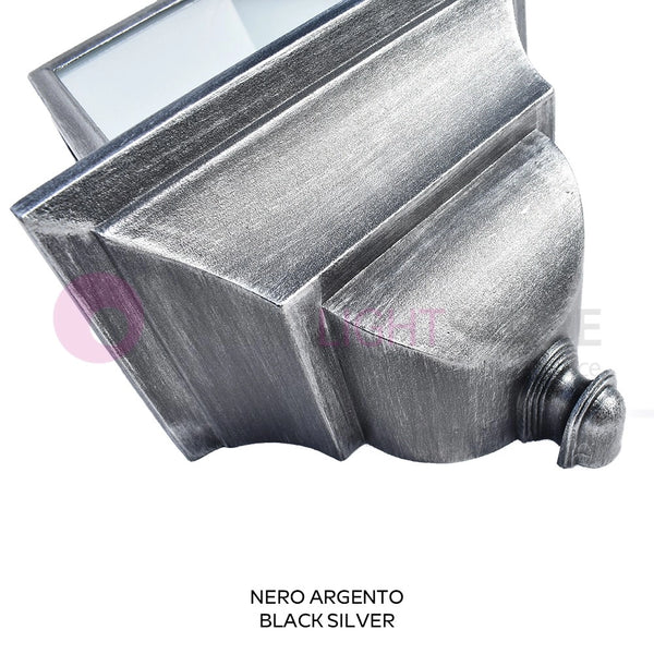 ATHENA Mezza Lanterna a Parete Quadrata Classica Illuminazione Esterno Giardino COLORE STRUTTURA: NERO-ARGENTO, COLORE DIFFUSORE: TRASPARENTE