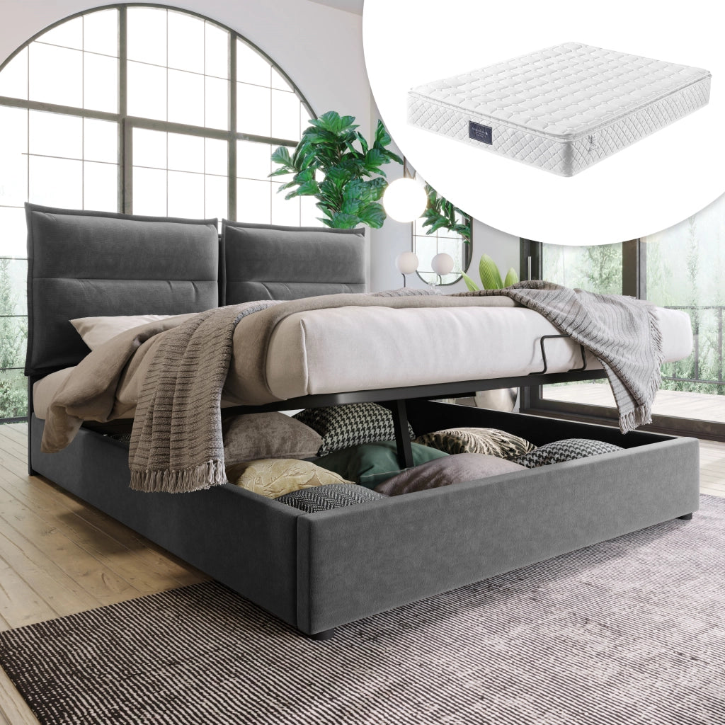 letto imbottito velluto grigio 140x200 cm
