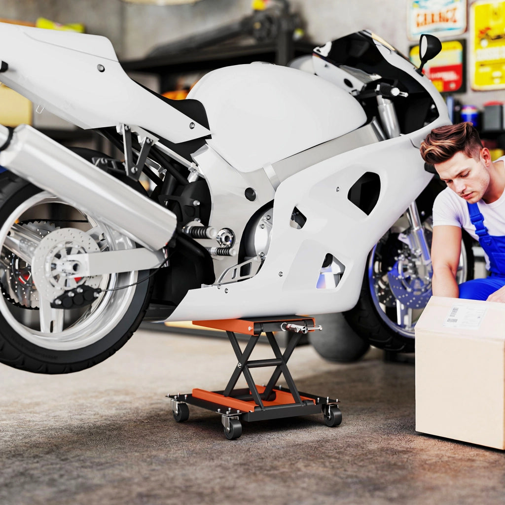 Cric per Moto ¨C Zephmum ¨C Carico 500 kg, Altezza Regolabile 135-390 mm, Arancione