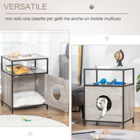 Cuccia per Gatti Mobiletto Multiuso 48x40x65,5 cm con Cuscino Grigio